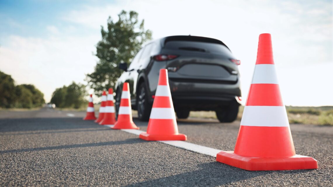 orange cones car driving school