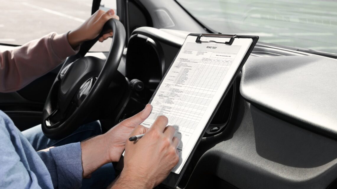 person grading defensive driving test in texas